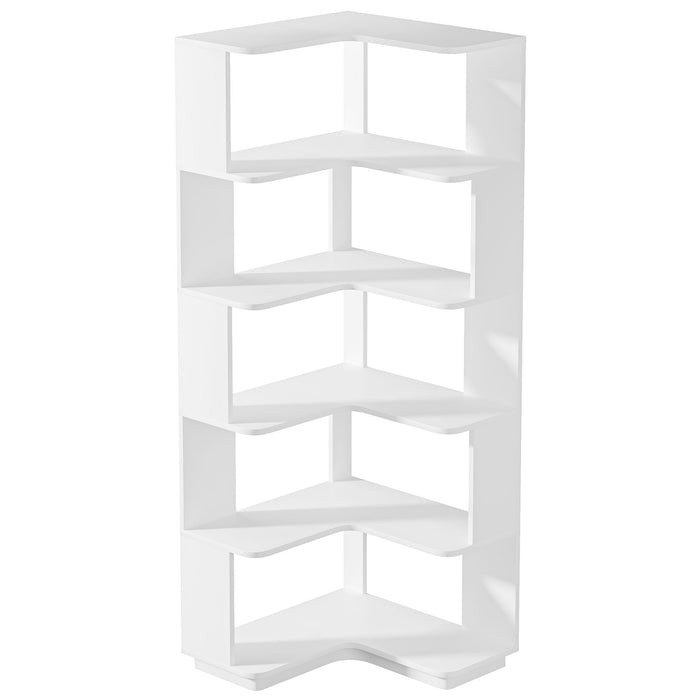 6 Tier Corner Bookshelf, L-Shaped Freestanding Shelf With Anti Drop Panels