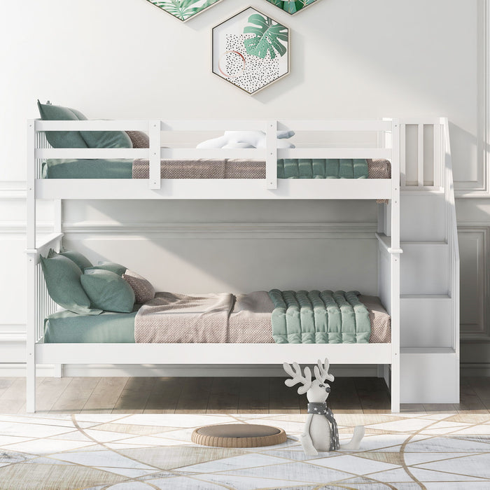 Stairway Bunk Bed With Storage And Guard Rail For Bedroom