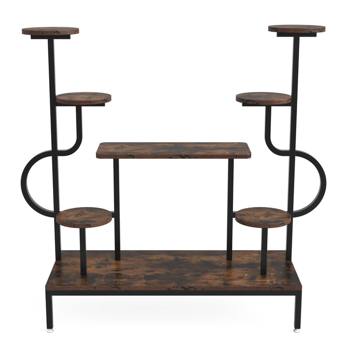 8 Tier Plant Stand With Round And Square Shelves For Living Room, Patio, Balcony & Garden - Brown / Black