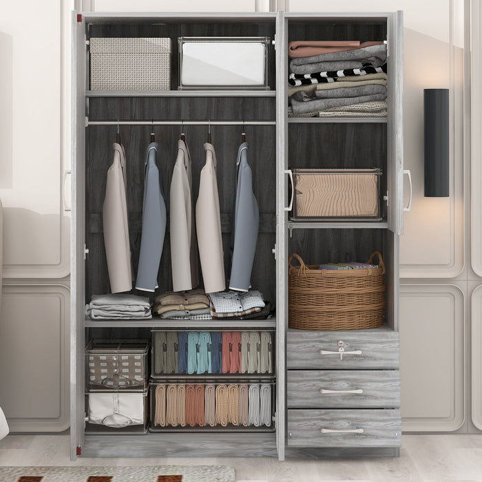 2 Doors Wardrobe Storage For Bedroom With Shelves And 3 Drawers