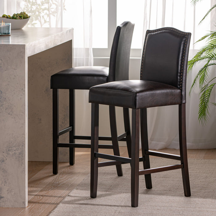 Bar Stools (Set of 2), Upholstered Barstools Armless, Rubber Wood Leg - Brown