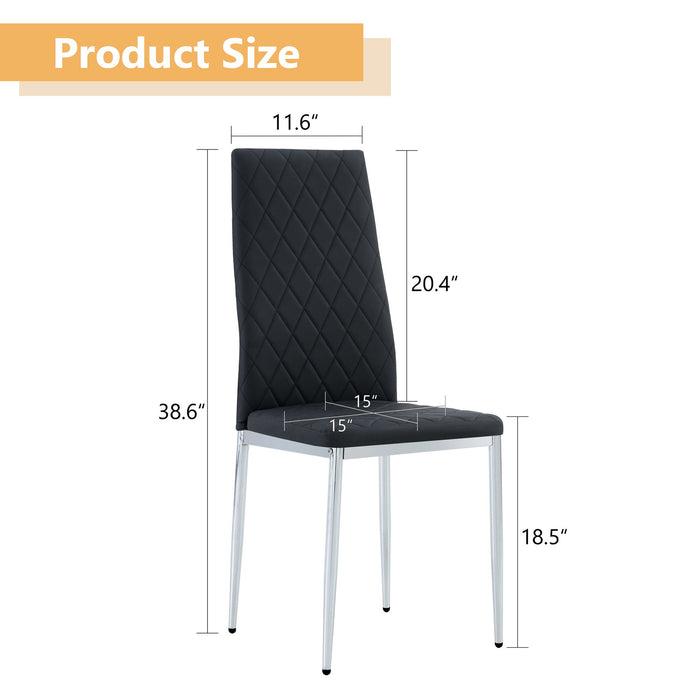 Modern Grid Armless High Backrest Dining Chair Set With Electroplated Metal Legs In Material 6 Piece - Black