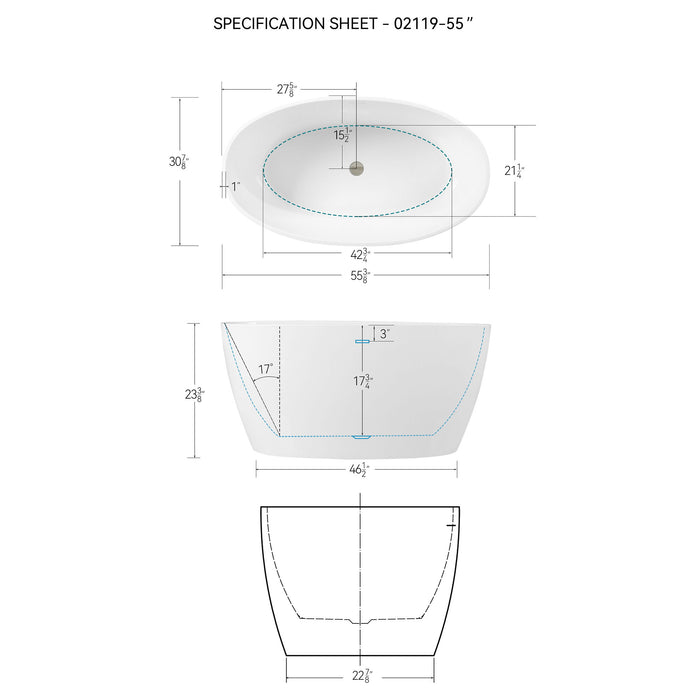 Acrylic Freestanding Bathtub, Elegant Oval Shape Soaking Bathtub, Brushed Nickel Drain And Integrated Slotted Overflow Assembly, Cupc Certified - Glossy White