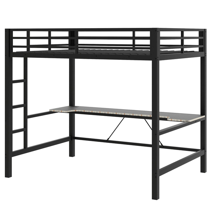Gaming Metal Loft Bed Frame With LED Light, USB Charge Station And Desk