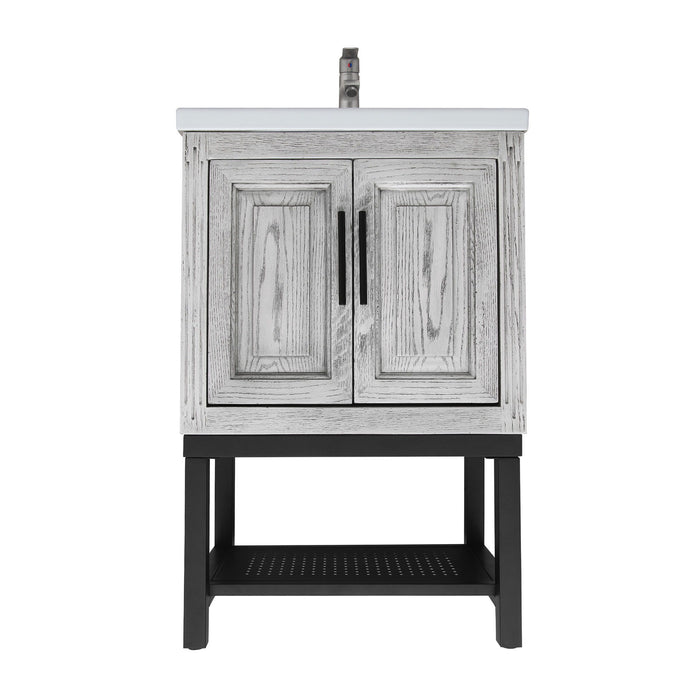 Modern Freestanding Bathroom Vanity With Ceramic Sink, Hot And Cold Faucet, Storage Cabinet & Open Shelf