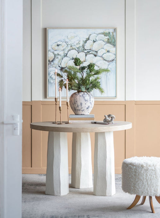 Decorative Dining Table With Wooden Top And Magnesium Base - Brown White