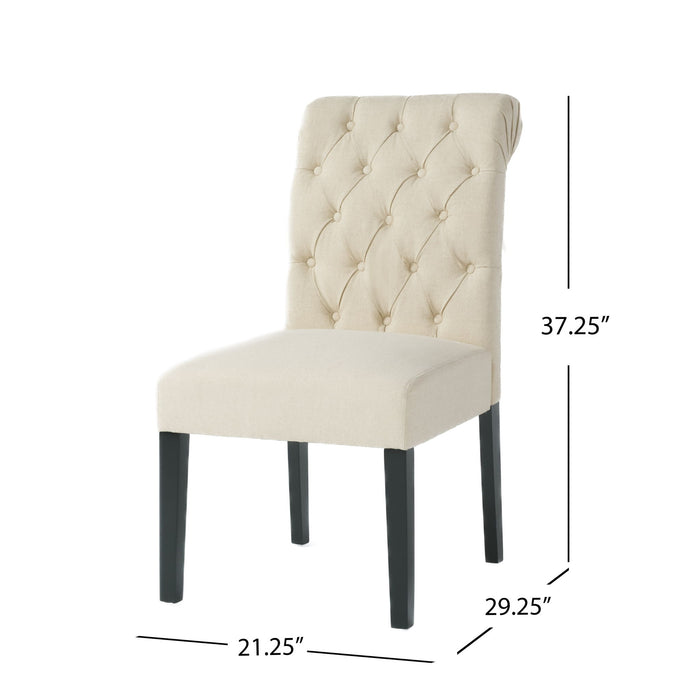 Dining Rolltop Chairs (Set of 2), Upholstered Armless Chair With Wood Leg - Ivory