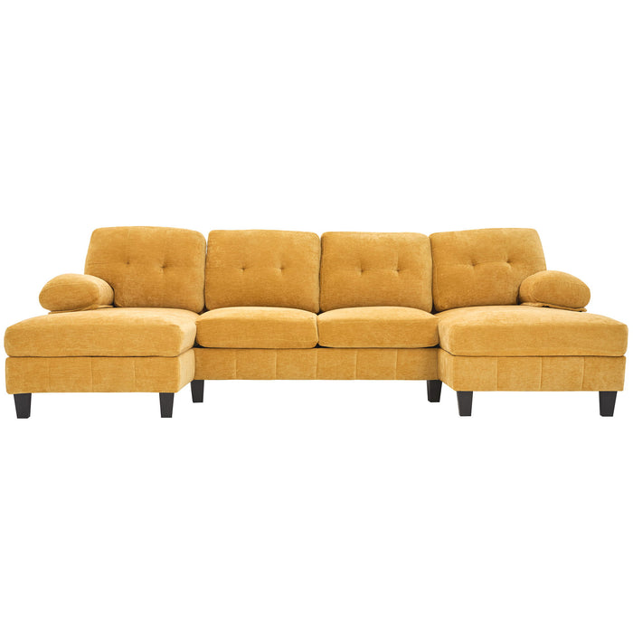 U-Shaped Sectional Sofa 103.5" Black Chenille Fabric Couch With Dual Chaise Lounges, Storage Pockets, Armrest Pillows