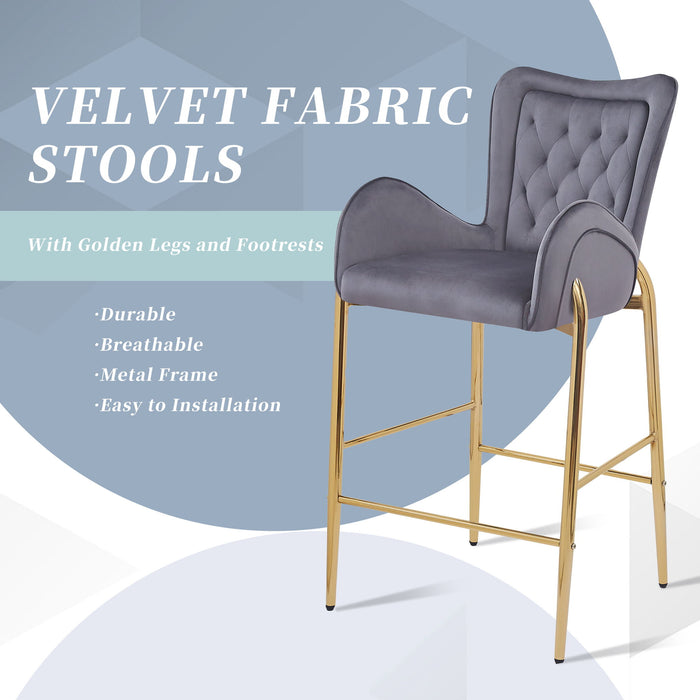 Velvet Fabric Counter Height Bar Stools (Set of 2)