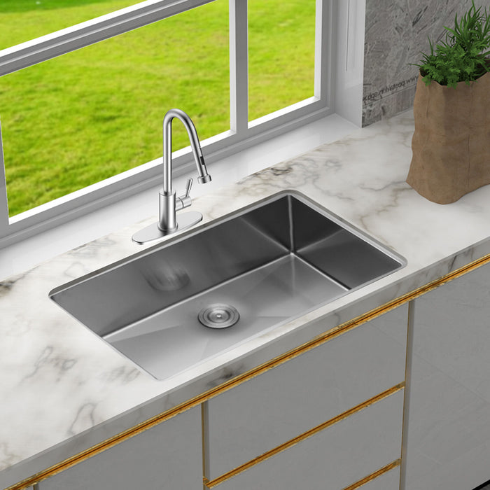 Undermount Stainless Steel Kitchen Sink, Deep Single Bowl Basin