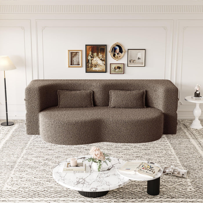 Modern Floor Sofa, With 2 Pillows, Convertible Teddy Fabric Foam Filled Bed