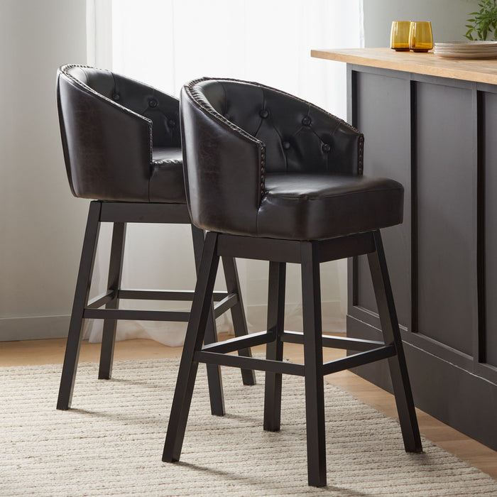 Mellifluous - 360 Degree Swivel Bar Stool With Stunning Nailhead Trim, (Set of 2)