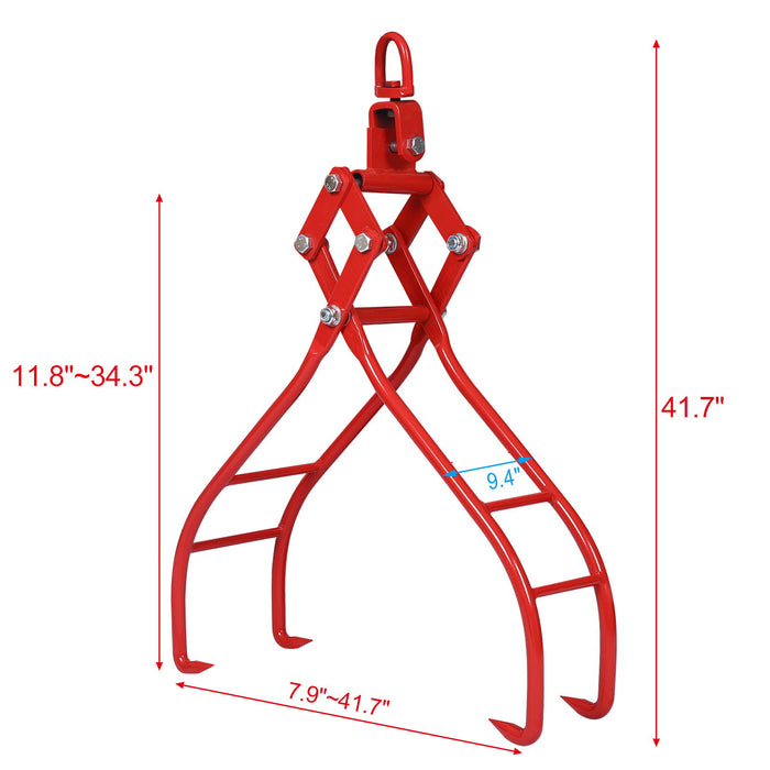 Heavy-Duty 4 Claw Timber Log Lifting Tongs Grabber - Red