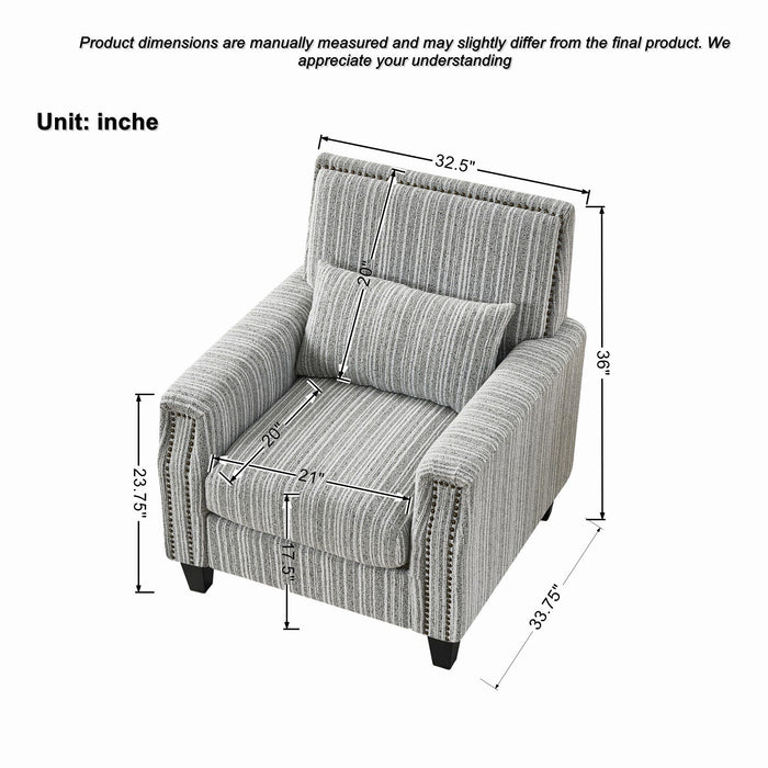 Accent Chair With Arms, Comfy Armchair For Living Room - Gray