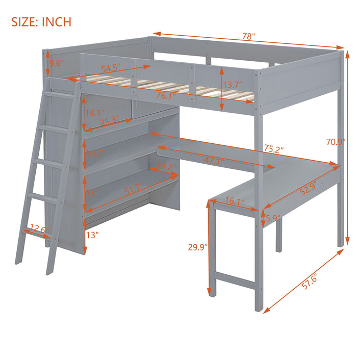 Modern Loft Bed With Desk And Shelves