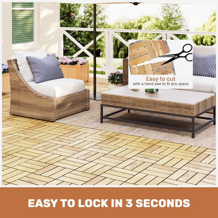 Interlocking Deck Tiles Checker Pattern, Square Acacia Hardwood Outdoor Flooring For Patio, Bancony, Pool Side