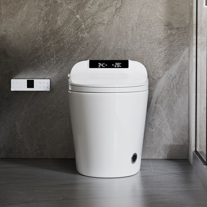Smart Toilet Bidet Combo With Foot Sensor Open Cover / Seat, Self Cleaning Nozzle, LED Display, Three Level Heated Seat / Airflow, Night Light, Knob Control, Soft Close, Auto Flush, With Remote Control - Gloss White