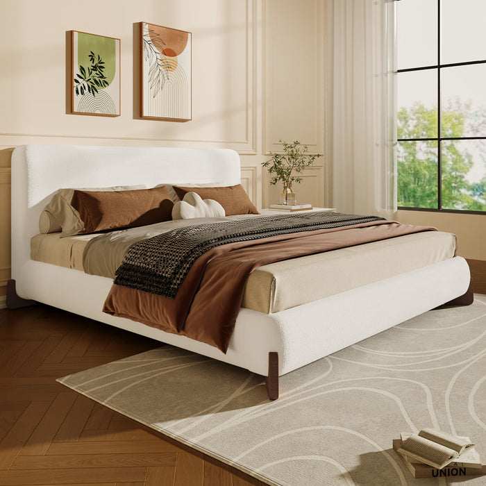 Queen Size Elegant Terry Upholstered Bed - White
