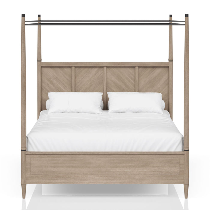 Queen Canopy Bedroom Set With A 2 Drawer Nightstand A Modern Dresser With Poster Mirror And A Door Chest - Sand