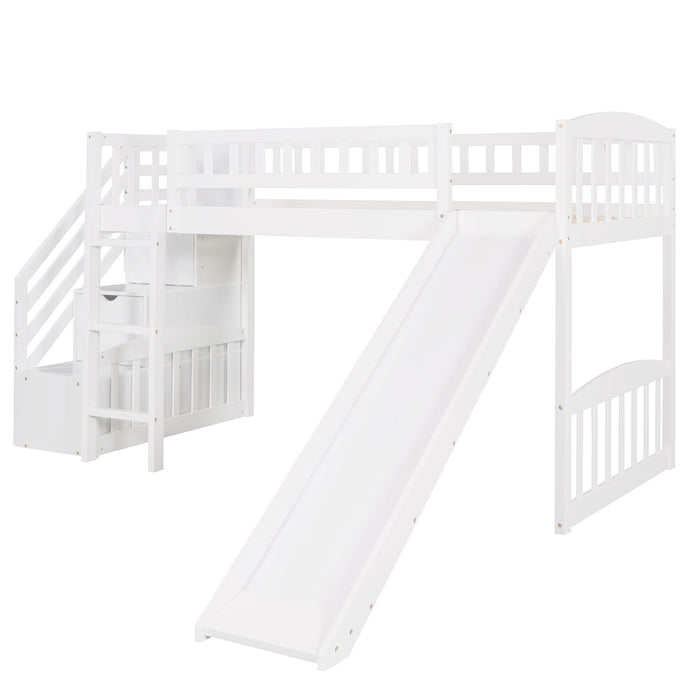 Loft Stairway Bed With 2 Drawers And Slide