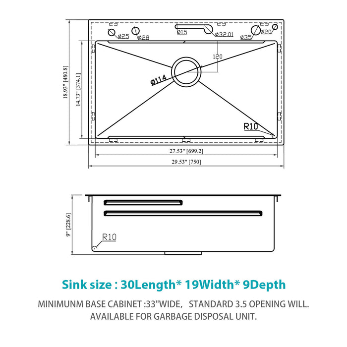 30" Whale Digital Waterfall Sink With LED Display, 16 Gauge Single Bowl Ledge Workstation - Gunmetal Black