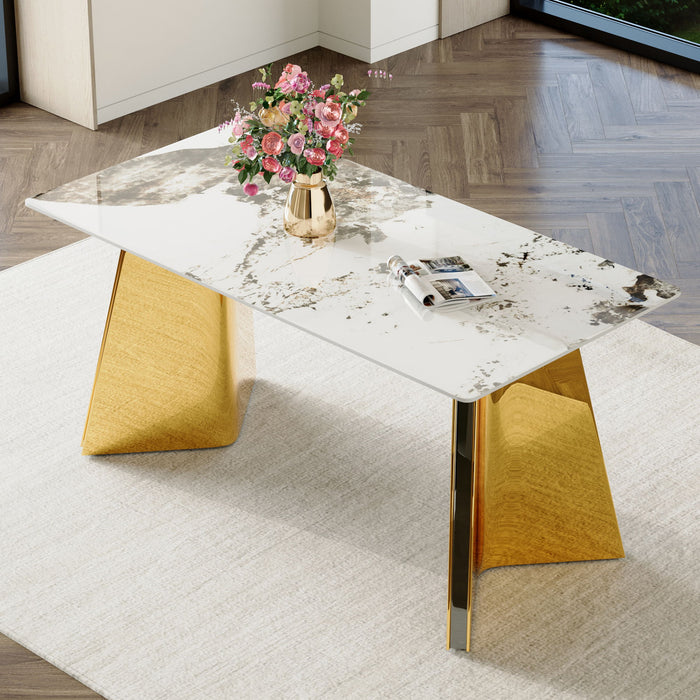 Pandora - Patterned Sintered Stone Dining Table With Stainless Steel Butterfly Legs