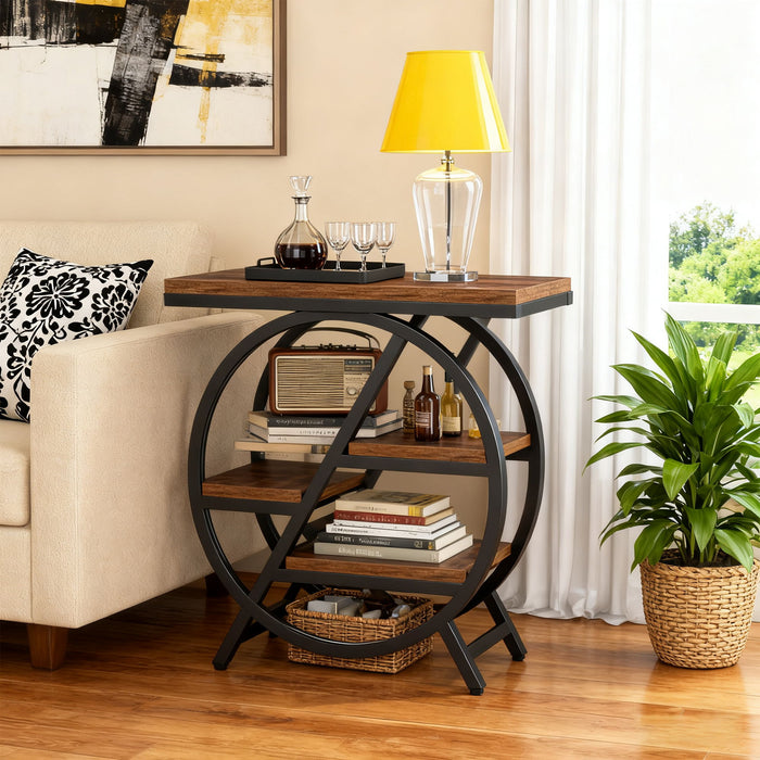 Modern Narrow End Table With 3 Tier Shelves