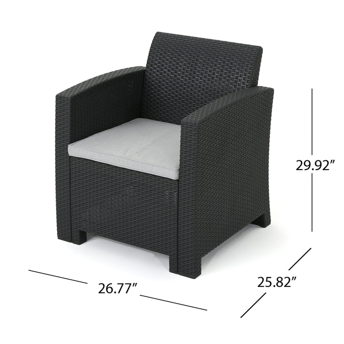 Outdoor Faux Wicker Rattan Style Chat Set With Water Resistant Cushions, 5 Pieces Set - Charcoal / Light Gray