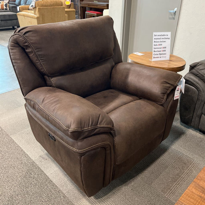 H 8517brw-1pw Recliner Brown