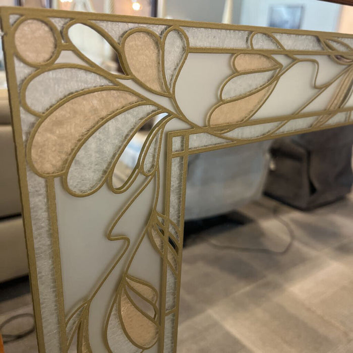 Oak Framed Gold Etched Mirror