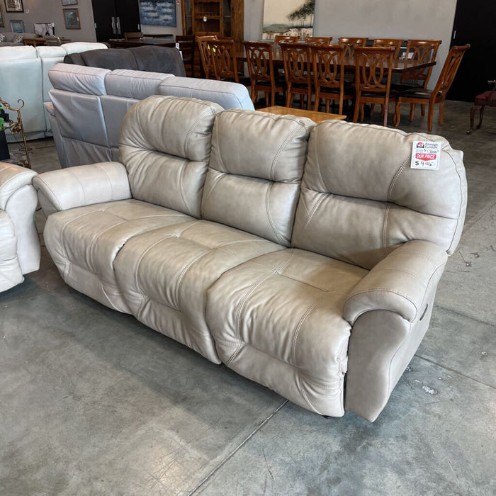 Taupe Leather Pwr Rec. Sofa