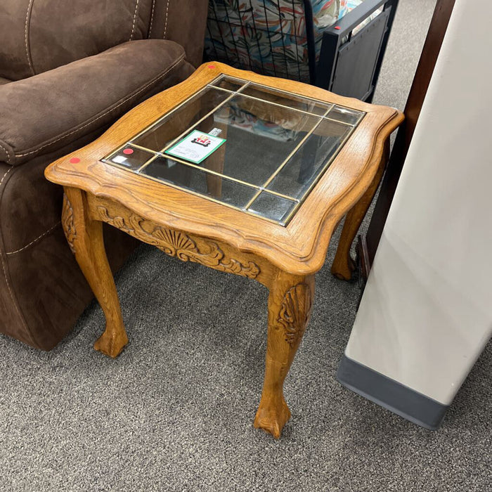 Oak Glass Insert End Table