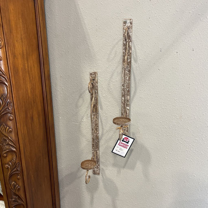 Cottage Rustic Wall Candle Holders (Pair)