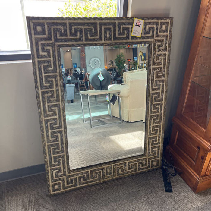 Gray Carved Wood Frame Mirror