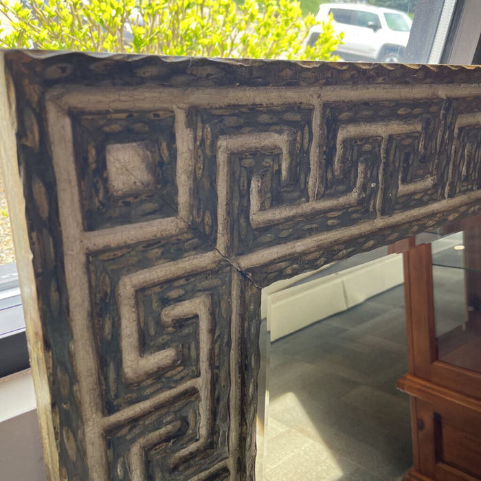 Gray Carved Wood Frame Mirror