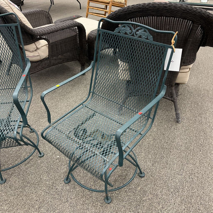 Pair of Green Wrought Iron Chairs