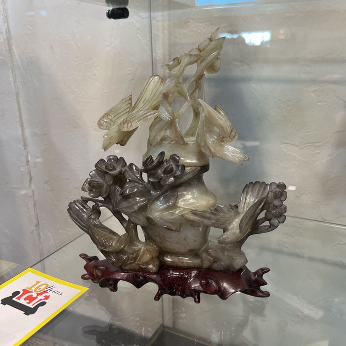 3pc. Jade Censer w/ Birds & Flowers
