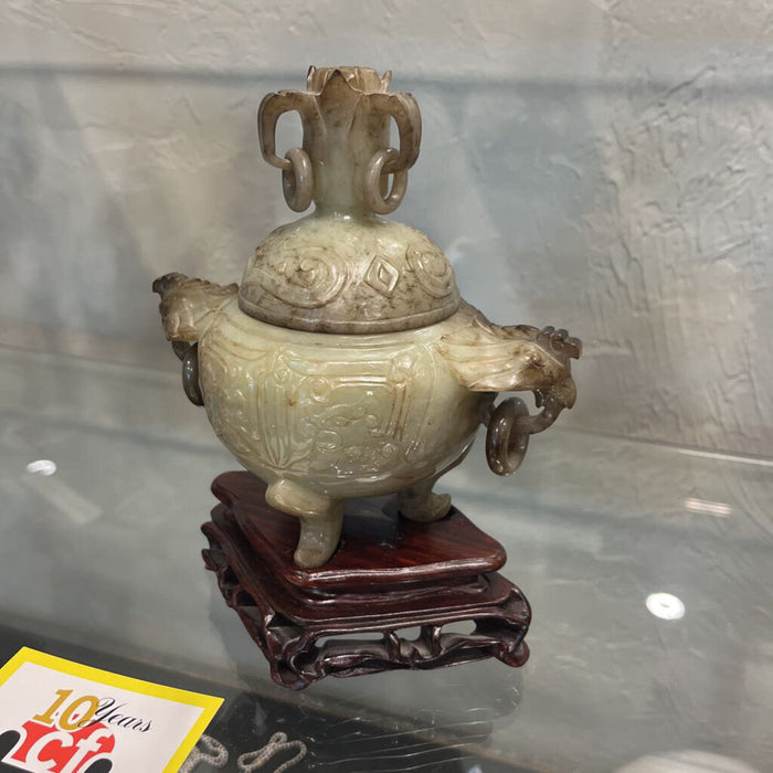 3pc. Jade Censer w/ Rooster Heads