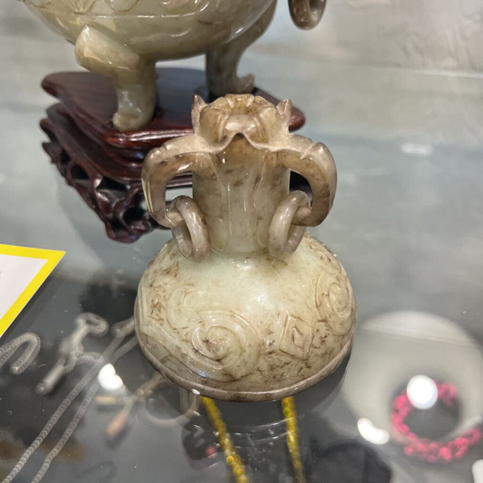 3pc. Jade Censer w/ Rooster Heads