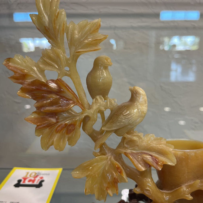 Carved Red Jade Branch w/ Wood Base