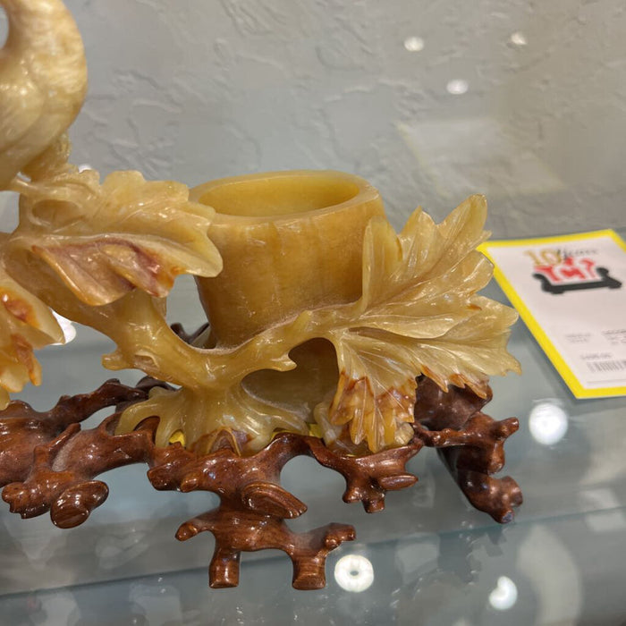 Carved Red Jade Branch w/ Wood Base