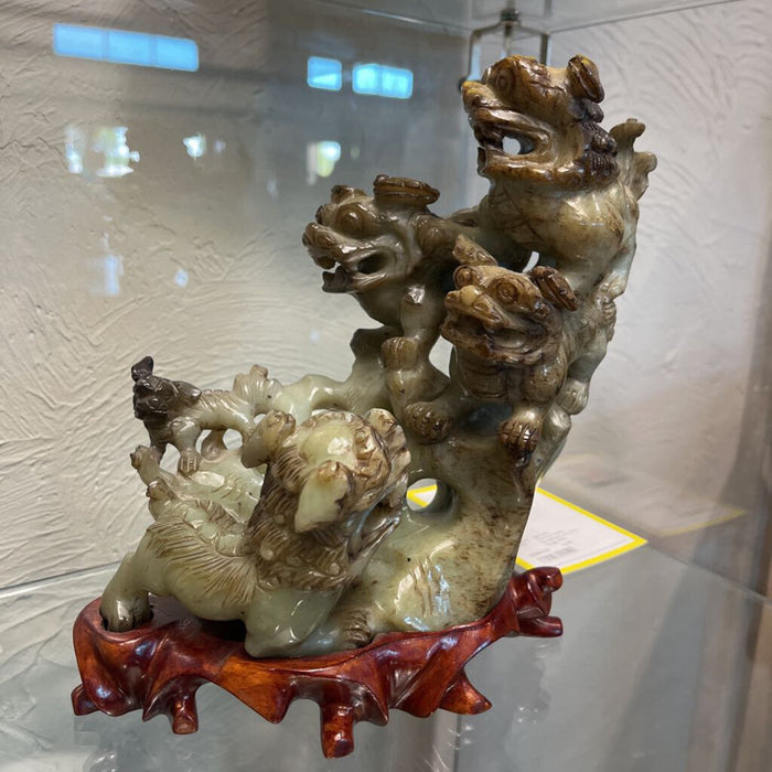 Carved Jade Sculpture of 4 Fu Dogs