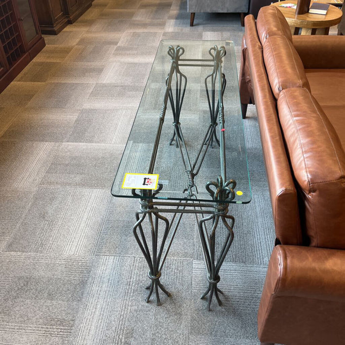 Glass Top Crackled Paint Sofa Table