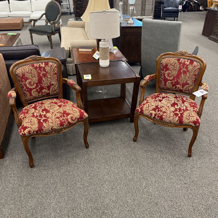 Pair of Red Pattern Accent Chairs