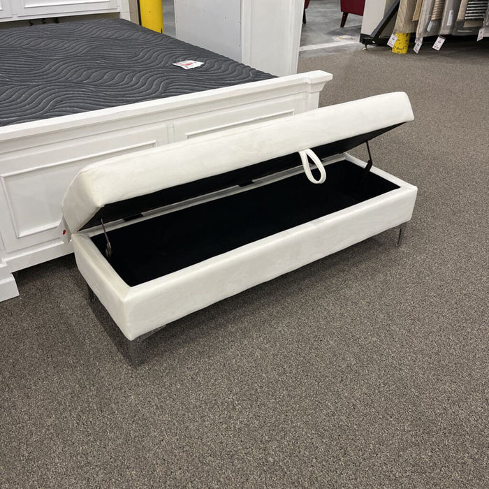 White Velvet Bench Metal Legs