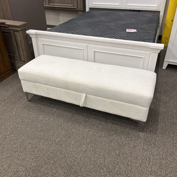White Velvet Bench Metal Legs