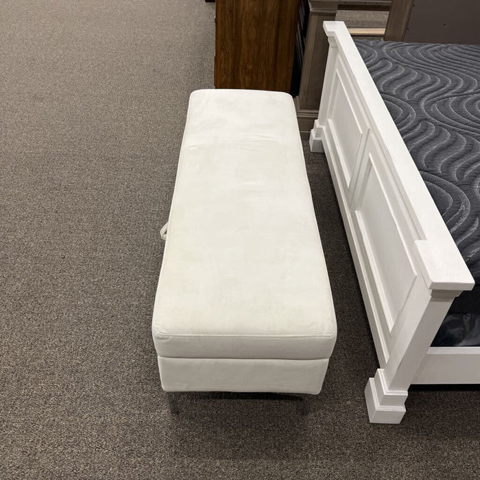 White Velvet Bench Metal Legs