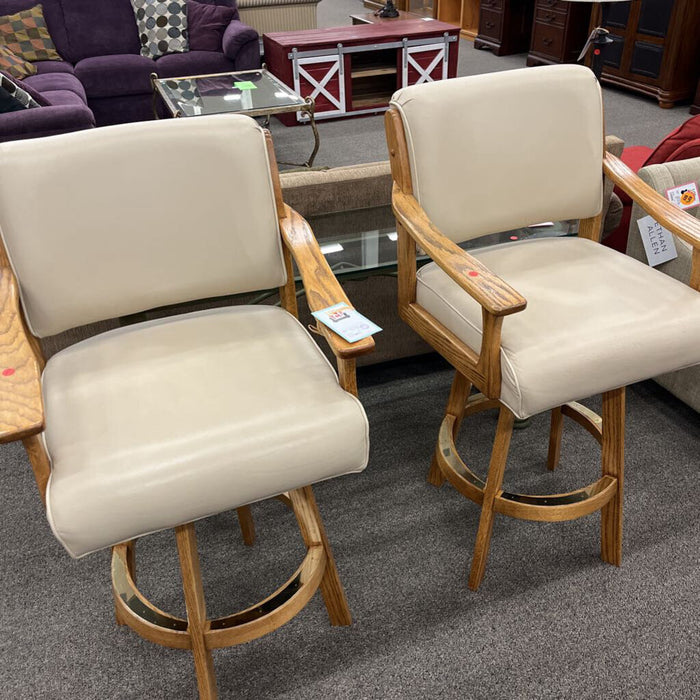 Pair of Oak & Leather Stools