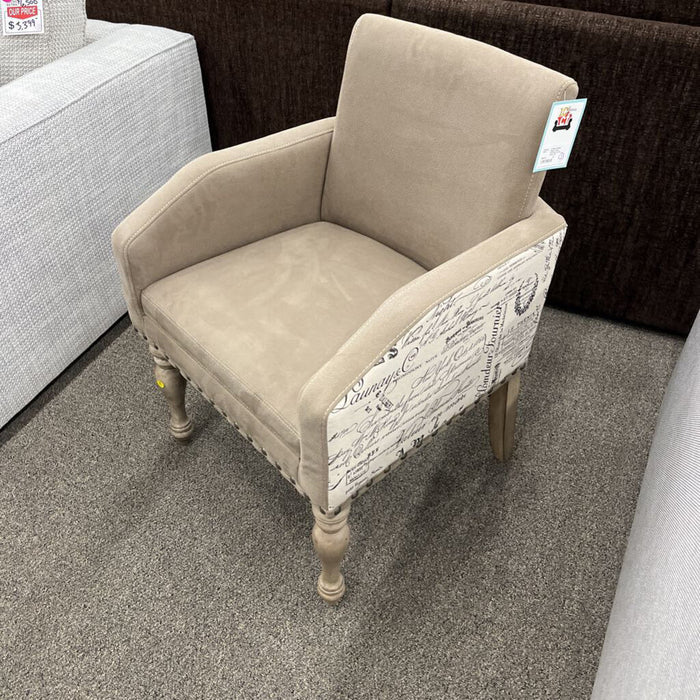 Beige Script Pattern Accent Chair