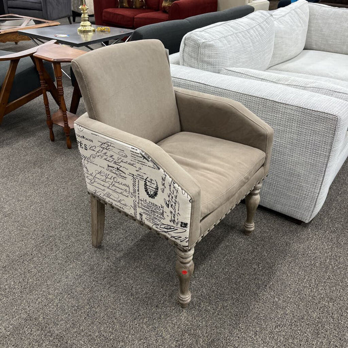 Beige Script Pattern Accent Chair